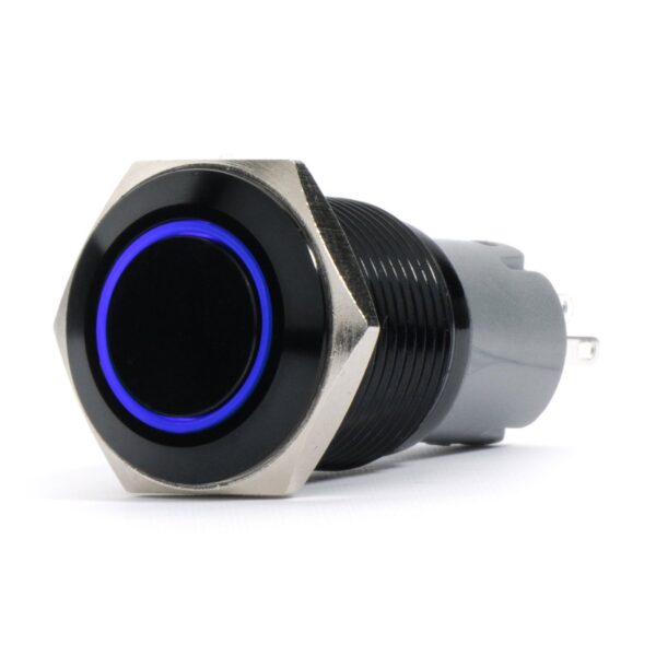 RS-B19MM-LEDB - 19mm Flush Mount Pre-Wired LED 2-Position On/Off Switch (Blue) (Each) - Black Finish