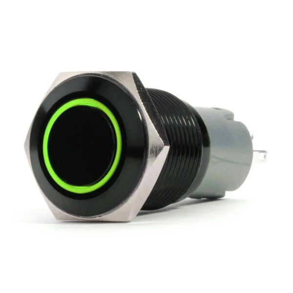 RS-B19MM-LEDG - 19mm Flush Mount Pre-Wired LED 2-Position On/Off Switch (Green) (Each) - Black Finish