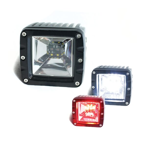 RS12KR - 3x3in 2-Function LED Cube Style Rear Light (White/Red)