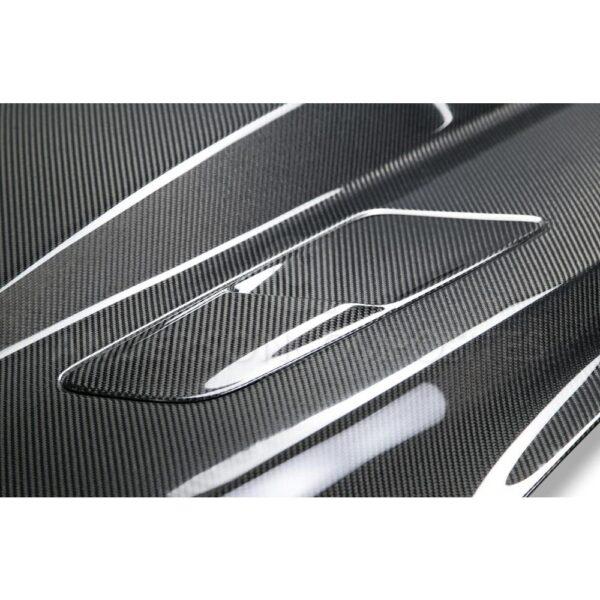 Anderson Composites, AC-HD15FDMU-CJ-DS, Type-CJ double sided carbon fiber 3 inch cowl hood for 2015-2017 Ford Mustang