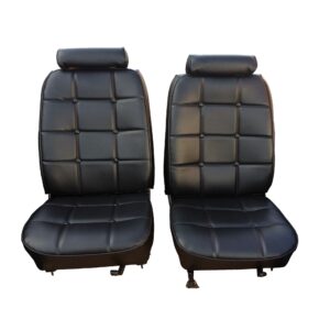 Front Buckets and Rear Bench Seat Upholstery, Square Pattern with Seat Straps