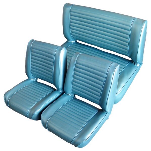 Square Top Front Buckets and Non-Folding Rear Bench Upholstery, no Pleats