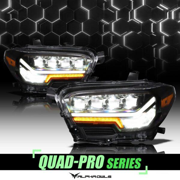 Alpha Owls 2016-2022 Toyota Tacoma Quad-Pro Series LED Projector Headlights (Non LED DRL Models)