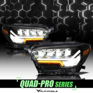 Alpha Owls 2016-2022 Toyota Tacoma Quad-Pro Series LED Projector Headlights (LED DRL Models)