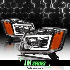 Alpha Owls 2004-2015 Nissan Titan LM Series Headlights (Crystal Headlights Chrome housing w/ LumenX Light Bar)