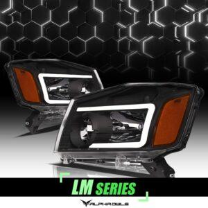 Alpha Owls 2004-2015 Nissan Titan LM Series Headlights (Crystal Headlights Black housing w/ LumenX Light Bar)