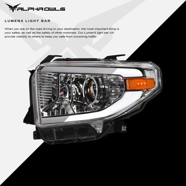 Alpha Owls 2014-2021 Toyota Tundra LMP Series Headlights (Halogen Projector Black housing w/ LumenX Light Bar)