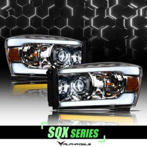 Alpha Owls 2006-2008 Dodge Ram SQX Series LED Projector Headlights (LED Projector Chrome housing w/ Sequential Signal/LumenX Light Bar)