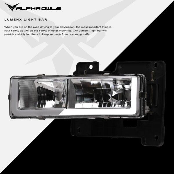 Alpha Owls 1988-1999 Chevy/GMC C/K Series,  Blazer, Suburban, Tahoe, Yukon LM Series Headlights (Crystal Headlights Chrome housing w/ LumenX Light Bar)