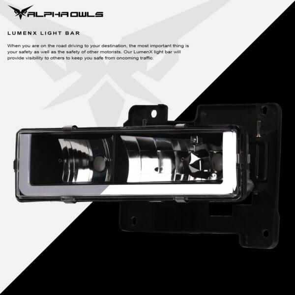 Alpha Owls 1988-1999 Chevy/GMC C/K Series, Blazer, Suburban, Tahoe, Yukon LM Series Headlights (Crystal Headlights Black housing w/ LumenX Light Bar)