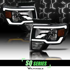 Alpha Owls 2009-2014 Ford F-150 SQ Series Headlights (Crystal Headlights Black housing w/ Sequential Signal/LumenX Light Bar)