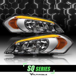 Alpha Owls 2006-2013 Chevy Impala SQ Series Headlights (Crystal Headlights Chrome housing w/ Sequential Signal/LumenX Light Bar)