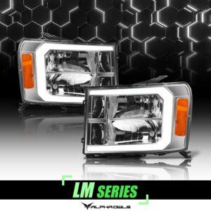 Alpha Owls 2007-2013 GMC Sierra LM Series Headlights (Crystal Headlights Chrome housing w/ LumenX Light Bar)