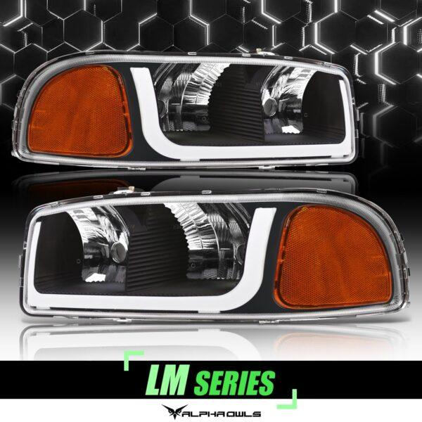 Alpha Owls 1999-2006 GMC Sierra/Yukon LM Series Headlights (Crystal Headlights Black housing w/ LumenX Light Bar)