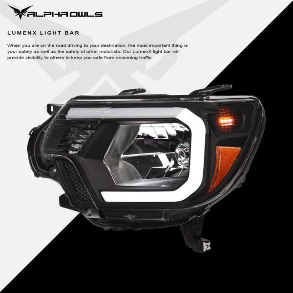 Alpha Owls 2012-2015 Toyota Tacoma LM Series Headlights (Crystal Headlights Black housing w/ LumenX Light Bar)