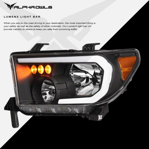 Alpha Owls 2007-2013 Toyota Tundra LM Series Headlights (Crystal Headlights Black housing w/ LumenX Light Bar)