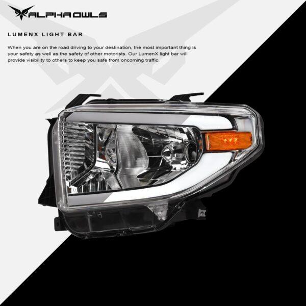 Alpha Owls 2014-2021 Toyota Tundra LM Series Headlights (Crystal Headlights Chrome housing w/ LumenX Light Bar)