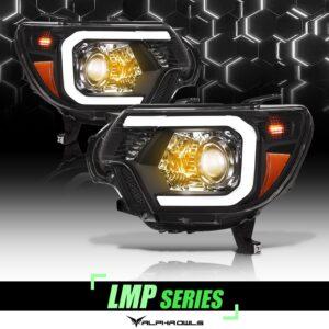 Alpha Owls 2012-2015 Toyota Tacoma LMP Series Headlights (Halogen Projector Black housing w/ LumenX Light Bar)