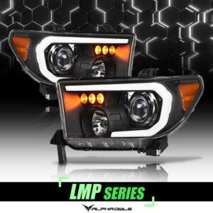 Alpha Owls 2007-2013 Toyota Tundra LMP Series Headlights (Halogen Projector Black housing w/ LumenX Light Bar)