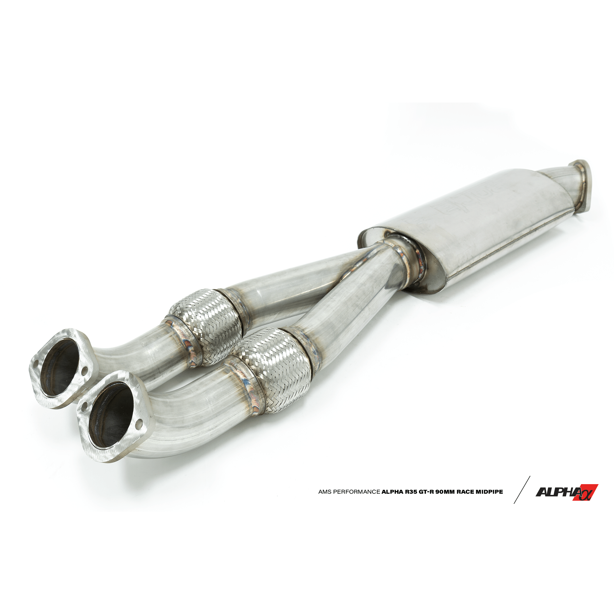 Alpha Performance R35 GT-R 90mm Race Midpipe - With Resonator, 90mm