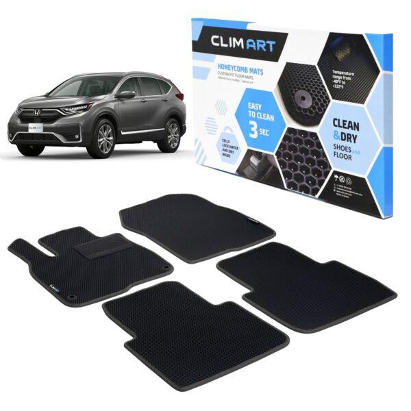 CLIM ART Honeycomb Custom Fit Floor Mats for Honda CR-V 2012-2016, 1st & 2nd Row, Car Mats Floor Liner, All-Weather, Car Accessories for Man & Woman, Tapetes para Autos, Black/Black - FL011212155