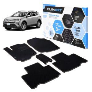 CLIM ART Honeycomb Custom Fit Floor Mats for Toyota RAV4 2013-2018, 1&2 Row, Car Mats Floor Liner, All-Weather, Car Accessories for Man & Woman, Black/Black - FL011213014