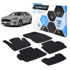 CLIM ART Honeycomb Custom Fit Floor Mats for Ford Fusion 2013-2016, 1&2 Row, Car Mats Floor Liner, All-Weather, Car Accessories for Man & Woman, Black/Black - FL011213028