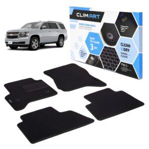 CLIM ART Honeycomb Custom Fit Floor Mats for Chevrolet Tahoe 2015-2020, 1&2 Row, Car Mats Floor Liner, All-Weather, Car Accessories for Man & Woman, Black/Black - FL011215044