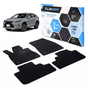 CLIM ART Honeycomb Custom Fit Floor Mats for Lexus RX 2016-2020, 1st & 2nd Row, Car Floor Liner, Allweather, Car Accessories, Tapetes Para Autos, Black/Black - FL011216080