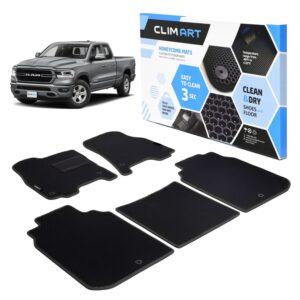 CLIM ART Honeycomb Custom Fit Floor Mats for Dodge Ram 1500 2019-2020 Crew Cab, 1st & 2nd Row, Car Floor Liner, Allweather, Truck Accessories, Tapetes Para Autos, Black/Black -FL011219006