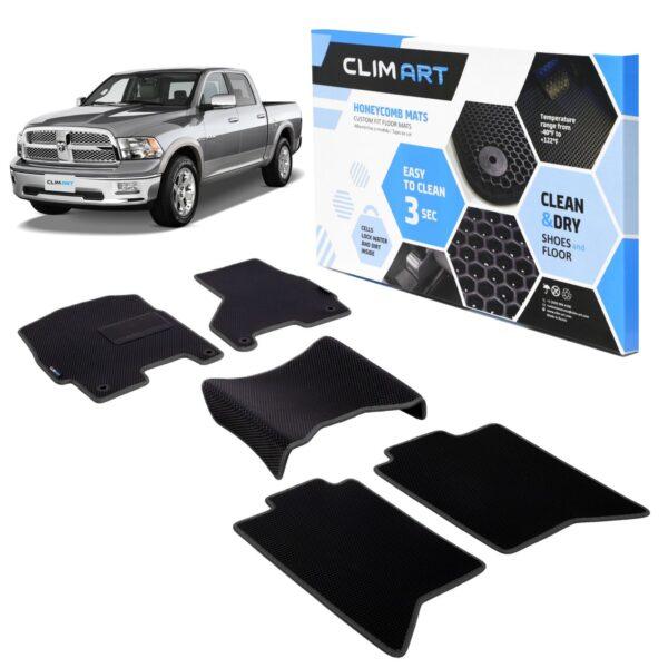 CLIM ART Honeycomb Custom Fit Floor Mats for Dodge Ram 1500 2012-2018 Crew Cab, 1&2 Row, Car Mats Floor Liner, All-Weather, Car Accessories for Man & Woman, Black/Black - FL011309006