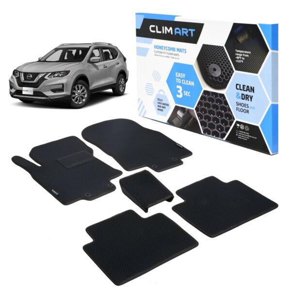 CLIM ART Honeycomb Custom Fit Floor Mats for Nissan Rogue 2014-2020, 1st & 2nd Row, Car Mats Floor Liner, All-Weather, Car Accessories for Man & Woman, Tapetes para Autos, Black/Black - FL011314017