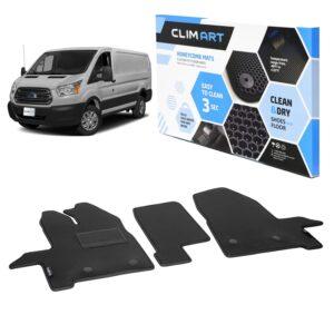 CLIM ART Honeycomb Custom Fit Floor Mats for Ford Transit 2015-2020, 1&2 Row, Car Mats Floor Liner, All-Weather, Car Accessories for Man & Woman, Black/Black - FL011315075