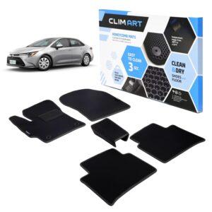 CLIM ART Honeycomb Custom Fit Floor Mats for Toyota Corolla 2020, 1st & 2nd Row, Car Floor Liner, Allweather, Car Accessories, Tapetes Para Autos, Black/Black - FL011318011