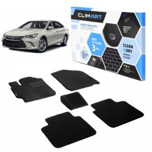 CLIM ART Honeycomb Custom Fit Floor Mats for Toyota Camry 2018-2020, 1st & 2nd Row, Car Floor Liner, Allweather, Car Accessories, Tapetes Para Autos, Black/Black- FL011318023