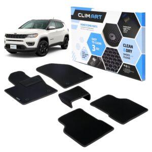 CLIM ART Honeycomb Custom Fit Floor Mats for Jeep Compass 2017-2020, 1st & 2nd Row, Car Mats Floor Liner, All-Weather, Car Accessories for Man & Woman, Black/Black - FL011318033