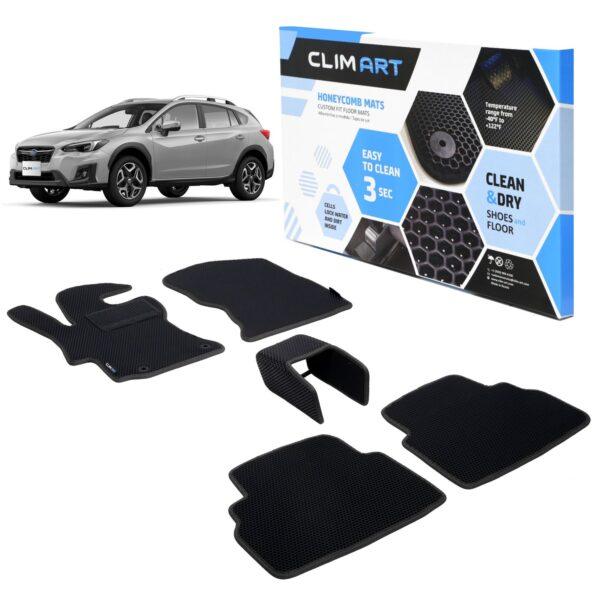 CLIM ART Honeycomb Custom Fit Floor Mats for Subaru XV (Crosstrek) 2018-2021, 1&2 Row, Car Mats Floor Liner, All-Weather, Car Accessories for Man & Woman, Black/Black- FL011318081