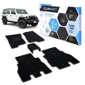 CLIM ART Honeycomb Custom Fit Floor Mats for Jeep Wrangler 2018-2021, 1&2 Row, Car Mats Floor Liner, All-Weather, Car Accessories for Man & Woman, Black/Black - FL011318090