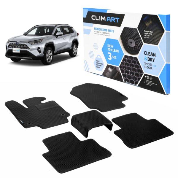 CLIM ART Honeycomb Custom Fit Floor Mats for Toyota RAV4 2019-2020, 1st & 2nd Row, Car Floor Liner, Allweather, Car Accessories, Tapetes Para Autos, Black/Black- FL011319014