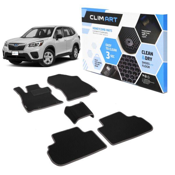 CLIM ART Honeycomb Custom Fit Floor Mats for Subaru Forester 2019-2021, 1&2 Row, Car Mats Floor Liner, All-Weather, Car Accessories for Man & Woman, Black/Black - FL011319035