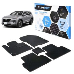 CLIM ART Honeycomb Custom Fit Floor Mats for Hyundai Santa Fe 2019-2020, 1st & 2nd Row, Car Floor Liner, Allweather, Car Accessories, Tapetes Para Autos, Black/Black - FL011319039