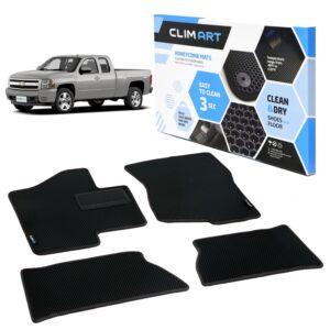 CLIM ART Honeycomb Custom Fit Floor Mats for Chevrolet (Chevy) Silverado/for GMC Sierra 2007-2013 1500 Extended Cab, 1&2 Row, Car Mats Floor Liner,All-Weather,Car Accessories,Black/Black - FL011407004