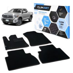 CLIM ART Honeycomb Custom Fit Floor Mats for Toyota Tundra 2012-2021 Double Cab, 1&2 Row, Car Mats Floor Liner, All-Weather, Car Accessories Man & Woman, Black/Black - FL011407065