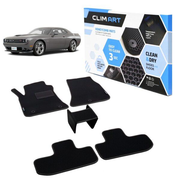 CLIM ART Honeycomb Custom Fit Floor Mats for Dodge Challenger 2015-2020, 1&2 Row, Car Mats Floor Liner, All-Weather, Car Accessories Man & Woman, Black/Black - FL011408097