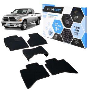 CLIM ART Honeycomb Custom Fit Floor Mats for Dodge RAM 1500 2009-2018 Quad Cab, 1&2 Row, Car Mats Floor Liner, All-Weather, Car Accessories Man & Woman, Black/Black - FL011409007