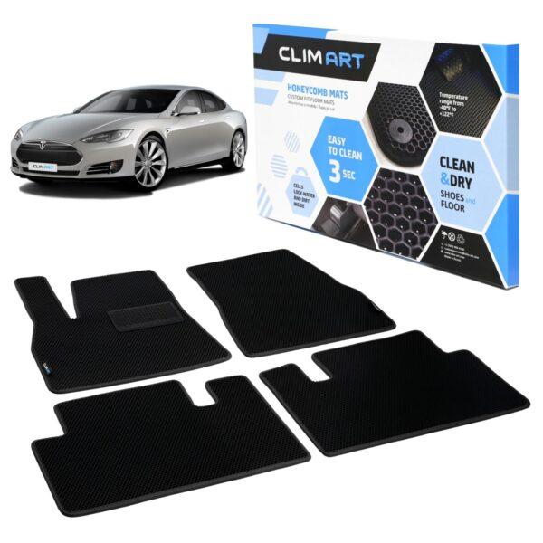 CLIM ART Honeycomb Custom Fit Floor Mats for Tesla Model S 2014-2020, 1&2 Row, Car Mats Floor Liner, All-Weather, Car Accessories Man & Woman, Black/Black - FL011412098