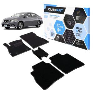 CLIM ART Honeycomb Custom Fit Floor Mats for Nissan Sentra 2013-2019 Sedan, 1&2 Row, Car Mats Floor Liner, All-Weather, Car Accessories Man & Woman, Black/Black - FL011413018