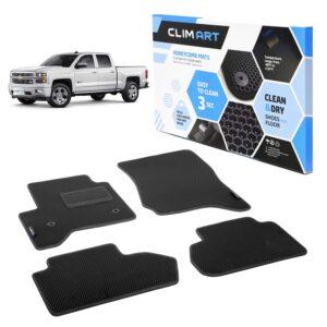 CLIM ART Honeycomb Custom Fit Floor Mats for Chevrolet (Chevy) Silverado/for GMC Sierra 2014-2018 Double Cab, 1&2 Row, Car Mats Floor Liner, All-Weather, Car Accessories, Black/Black - FL011414004