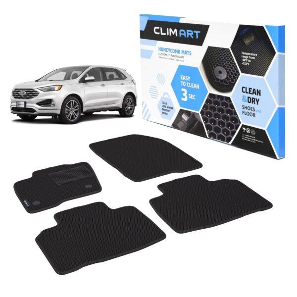 CLIM ART Honeycomb Custom Fit Floor Mats for Ford Edge 2015-2022, 1&2 Row,Car Mats Floor Liner, All-Weather,Car Accessories Man & Woman, Black/Black - FL011415076