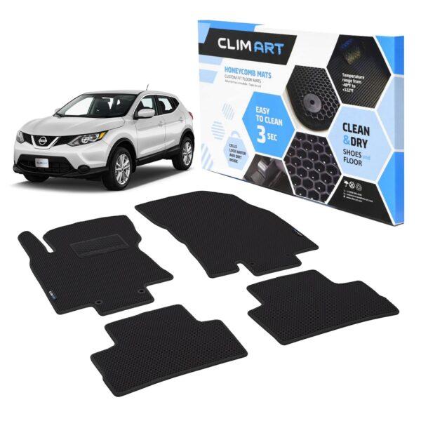 CLIM ART Honeycomb Custom Fit Floor Mats for Nissan Rogue Sport 2017-2022, 1&2 Row, Car Mats Floor Liner, All-Weather, Car Accessories Man & Woman, Black/Black - FL011417135